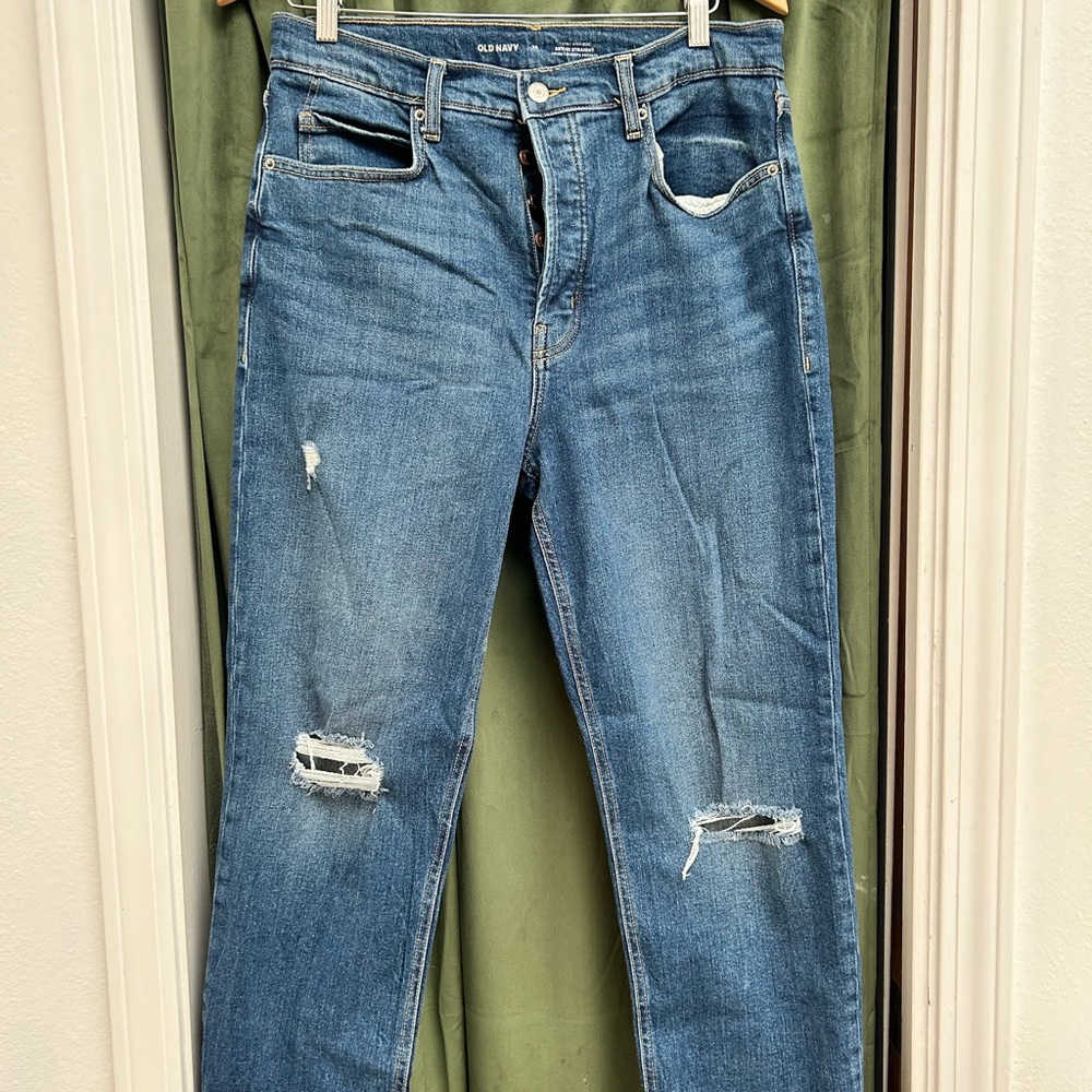 Old Navy Sky-Hi Straight Ripped Jeans